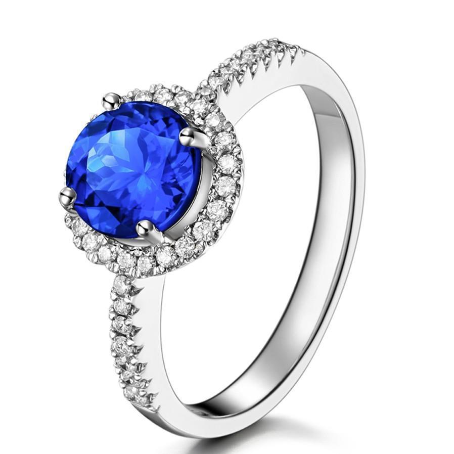 Lady’s Brilliant Sri Lanka Sapphire Diamonds White Gold Gemstone Ring