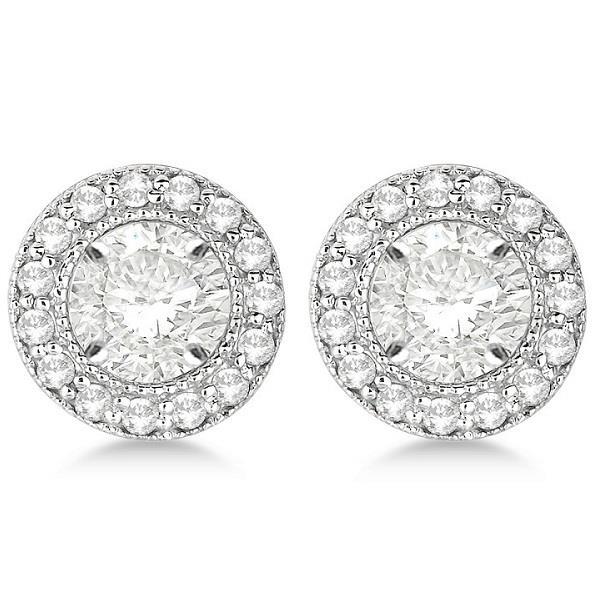 2.90 Carats Round Diamond Jackets Women Earring White Solid Gold Studs Halo Studs- Halo