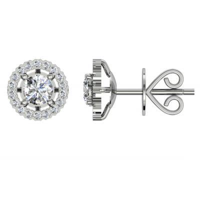 Gorgeous Round Cut Diamonds Lady Halo Studs Earring White Gold