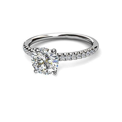 Vintage Style White Gold Diamond Solitaire Ring with Accents