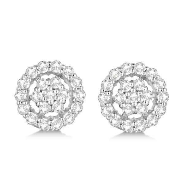 New Round Cut Diamond Halo Pave Set Stud Earring