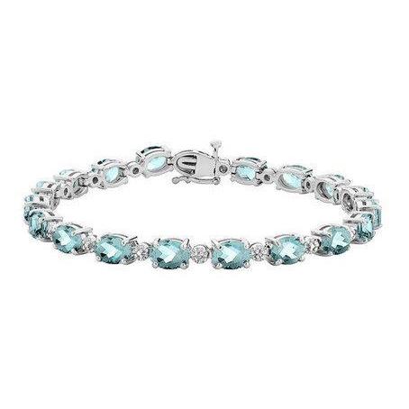 Brilliant sparkling best gift Aquamarine And Diamonds Bracelet White Gold New