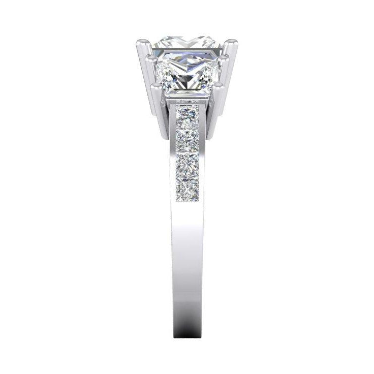 3.50 Carats Princess Cut Diamond 3 Stone Ring New