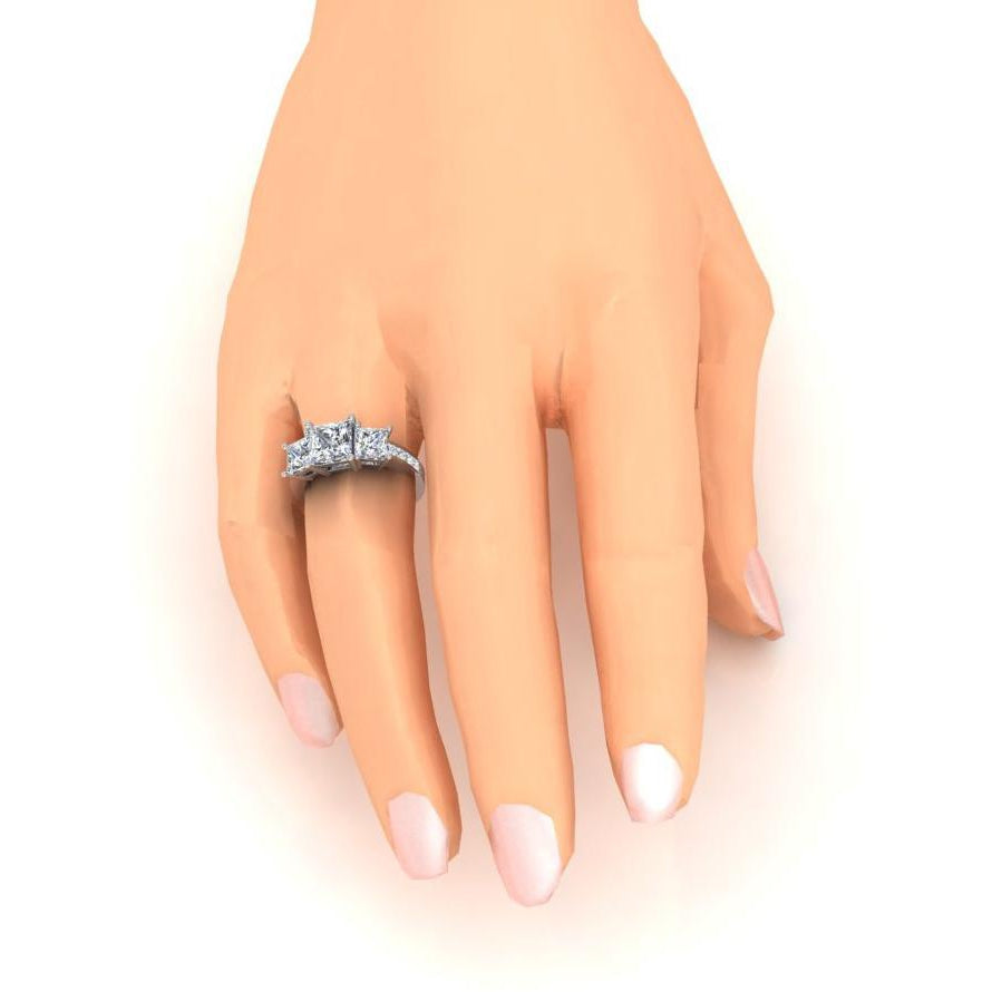 3.50 Carats Princess Cut Diamond Engagement Ring New