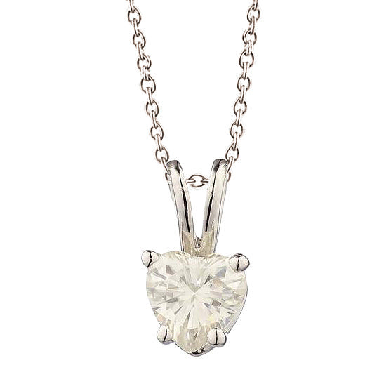 2 Carat Prong Setting Heart Cut Natural Diamond Pendant Solid White Gold