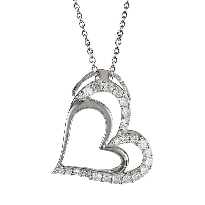 2 Carats Round Real Natural Earth Mined Diamond Double Heart Pendant Solid Gold Lady Jewelry