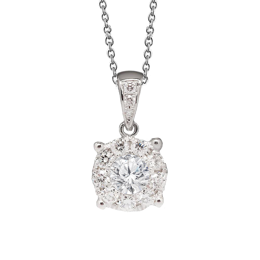 2 Carats Round Natural Earth Mined Diamond Halo Pendant Solid White Gold 14K