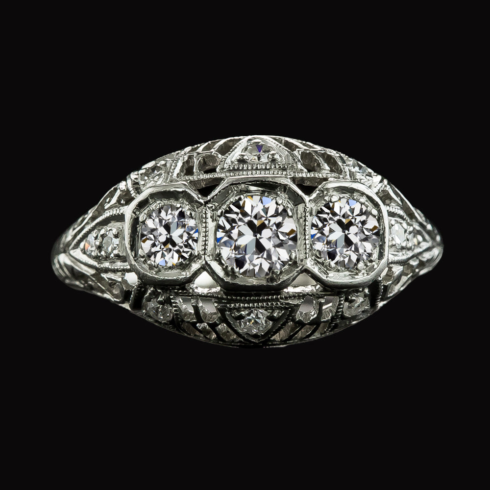 Antique Style White Shinny Old Miner Diamond Anniversary Ring