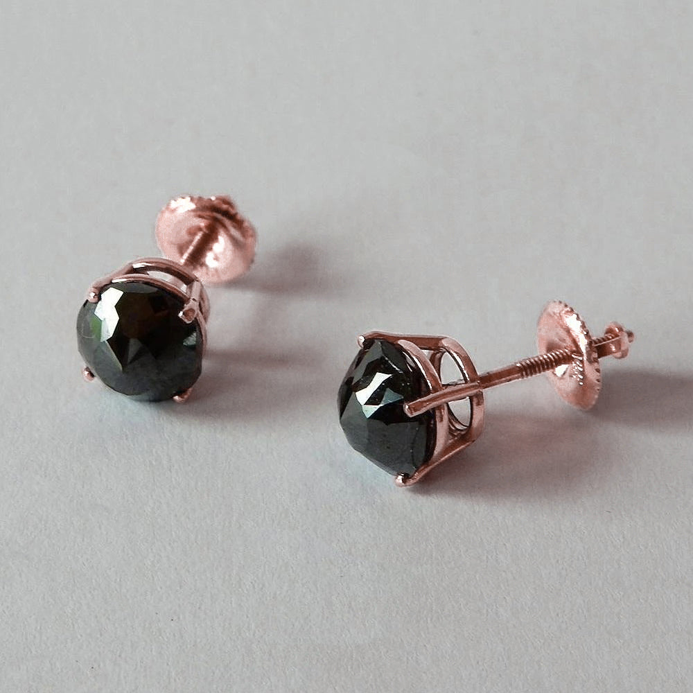 New Stud Earrings Round Black Diamonds Rose Gold Jewelry