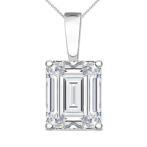 2 Ct Prong Set Emerald Cut Lab Grown Diamond Solitaire Pendant White Gold