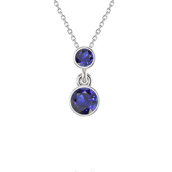 Pendant Round Ceylon Sapphire With Chain White Gold
