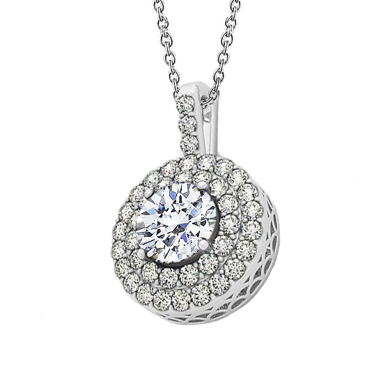 2 Carat Double Row GIA Certified Lab Grown Diamonds Pendant Necklace Without Chain Gold 14K