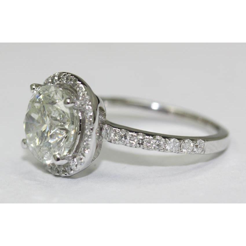 3 Carat Round Brilliant Diamonds Engagement Ring Solitaire With Accents Gold Halo Ring