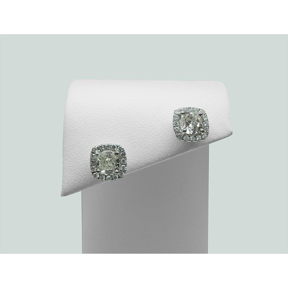 Cushion Cut Halo Diamond Stud Earring Lady White Gold Jewelry Halo Stud Earrings