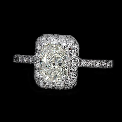 3 Carats Diamond Engagement Ring Radiant Cut Antique Style Ring Gold Halo Halo Ring