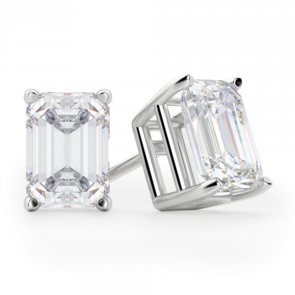 3 Carats Emerald Cut Diamond Women Studs Earring Pair White Gold Stud Earrings