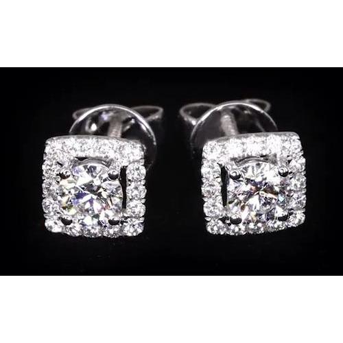 Brilliant Round Diamond Halo Setting Stud Earring White Gold