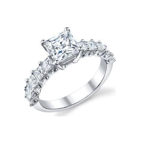 Natural Brilliant Engagement White Gold Diamond Solitaire Ring with Accents