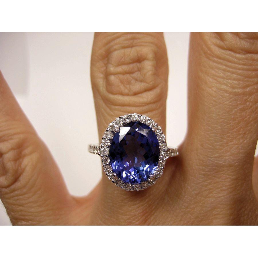 Fancy Females Oval Cut Blue Tanzanite With Diamond Ring Gold Fine Jewelry Gemstone Ring