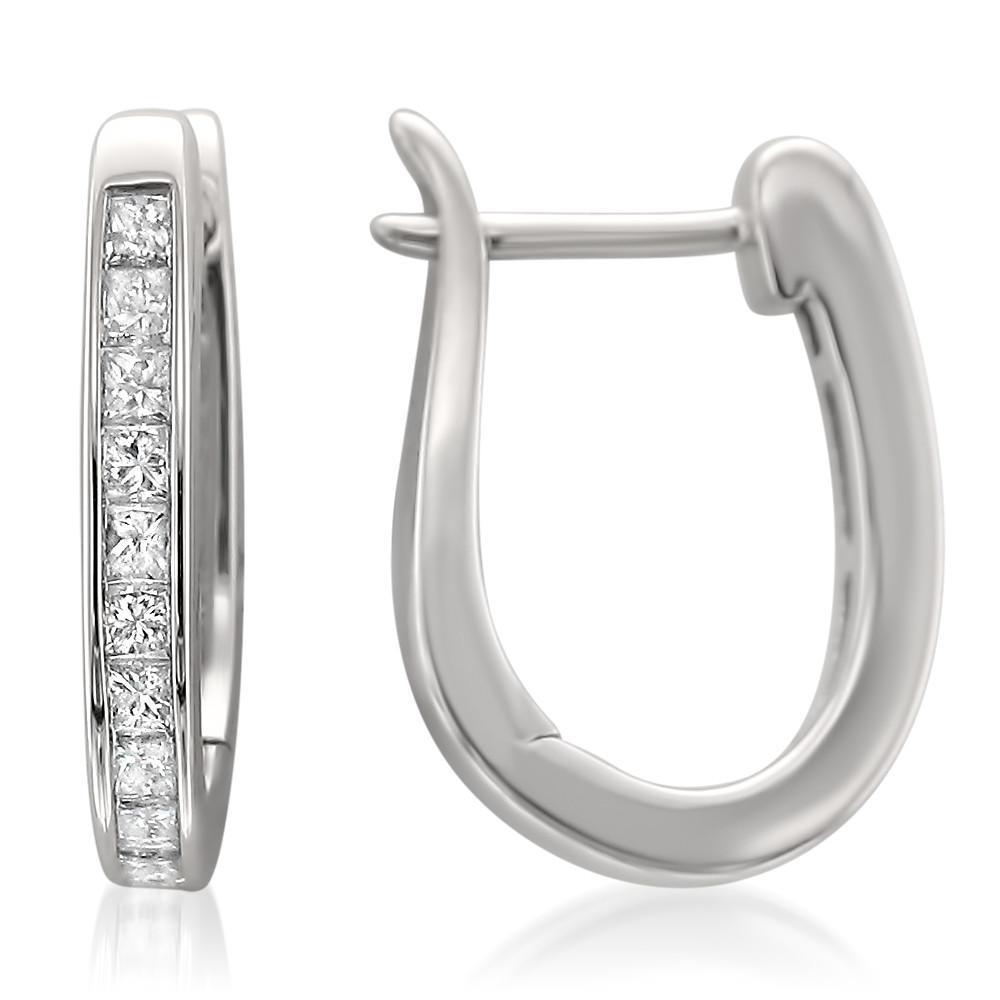 best quality Princess Cut Diamond Hoop Earring White Gold