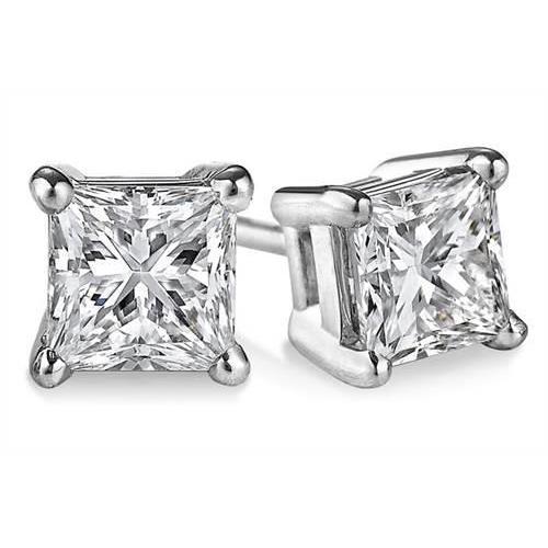 3 Ct Princess Cut Prong Set Diamond Stud Earring 14K White Gold Stud Earrings