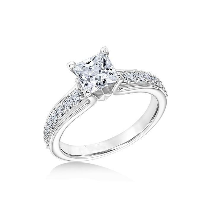 Princess Cut Sparkling White Gold Diamond Solitaire Ring with Accents
