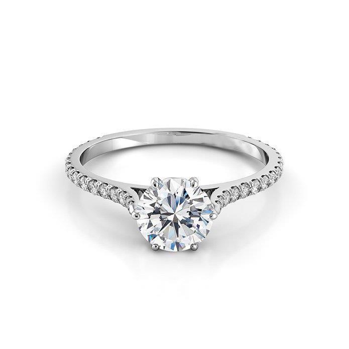 Natural Brilliant Engagement White Gold Diamond Solitaire Ring with Accents