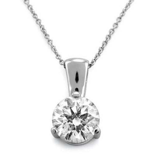 3 Prong Set Solitaire Round Diamond Women Pendant 0.80 Carats White Gold Jewelry Pendant