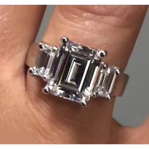 3 Stone Engagement Ring 2.70 Carats Emerald Cut Diamonds Three Stone Ring