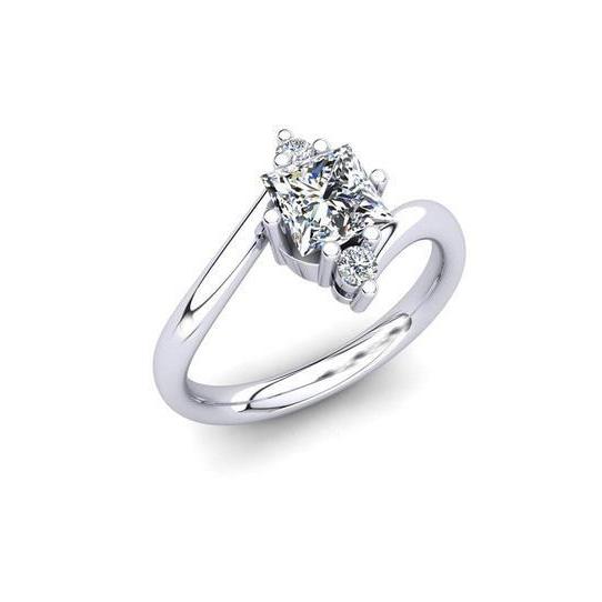 3 Stone Princess And Round Cut 2.20 Carats Diamonds Ring White Gold Three Stone Ring