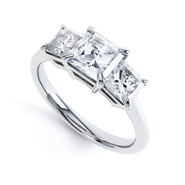 3 Stone Princess Cut Solitaire Ring with Accents White Gold Diamond