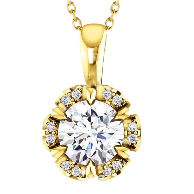 3 Ct. Lab Grown Diamonds Pendant Necklace Yellow Gold Round Cut