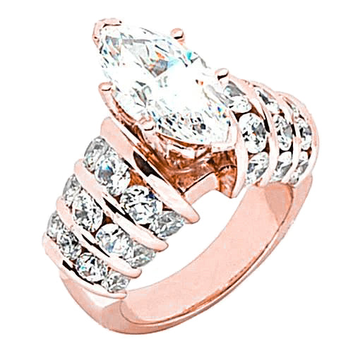 Rose Gold Fancy Unique Lady’s Solitaire Ring with Accents White Gold Diamond