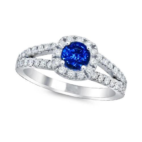 Ladies Brilliant Cut Ceylon Sapphire Diamonds Ring White Gold