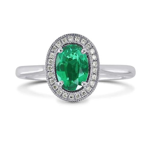 3.25 Carats Colombian Green Emerald And Natural Earth Mined Diamond Ring White Gold 14K