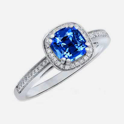 Best Qualty Ceylon Blue Sapphire And Round Diamonds Engagement Ring