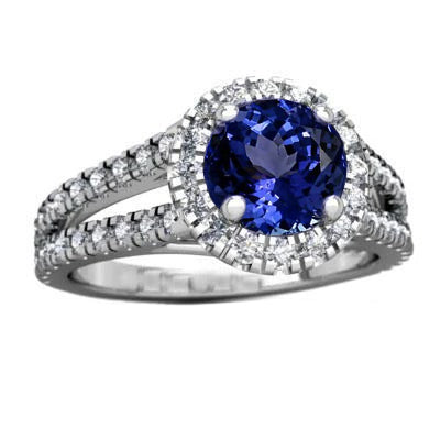 Lady’s Brilliant Split Shank Tanzanite With Diamonds Ring White Gold