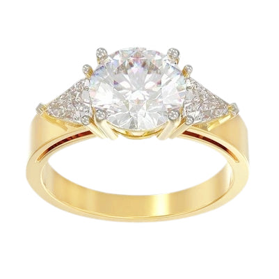 3.50 Ct Round And Trilliant Genuine Natural Earth Mined Diamond Three Stone Ring Yellow Gold 14K