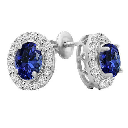 3.50 Ct Round Cut Tanzanite And Natural Earth Mined Diamonds Studs Earrings Gold White