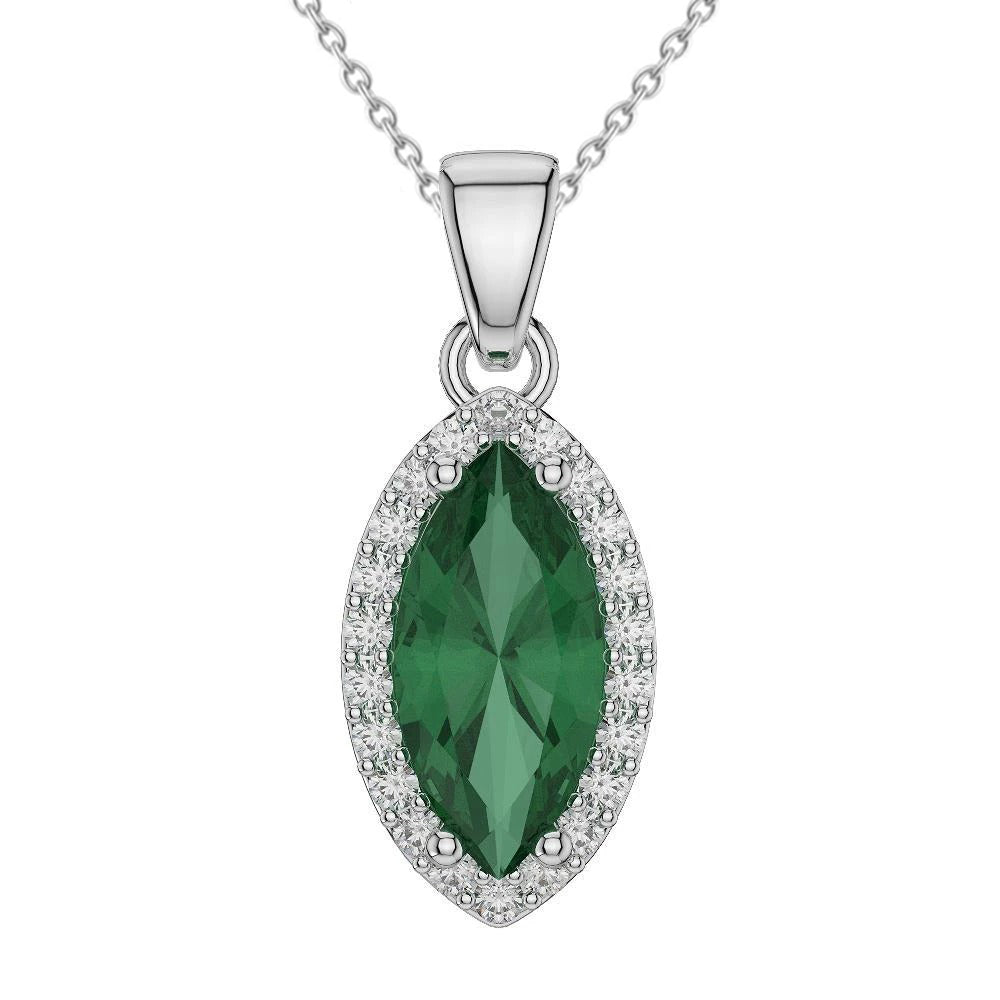 3.60 Ct Green Emerald With Natural Earth Mined Diamond Pendant Necklace 14K White Gold