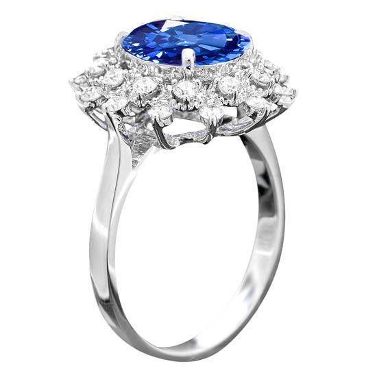 3.75 Ct. Sri Lanka Sapphire Natural Earth Mined Diamonds Ring White Gold 14K