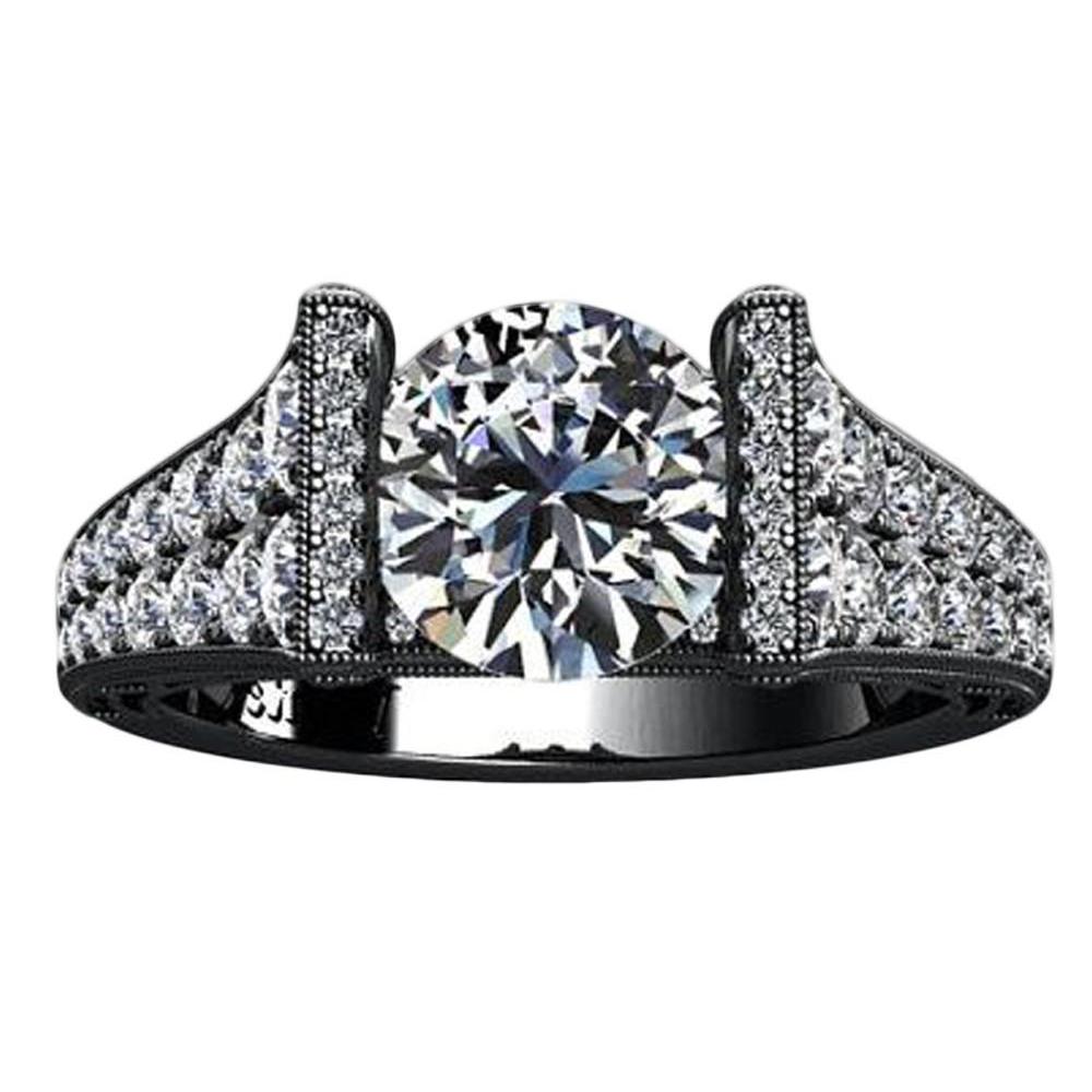 Princess Cut White Elegant Woman's Solitaire Ring with Accents Diamond