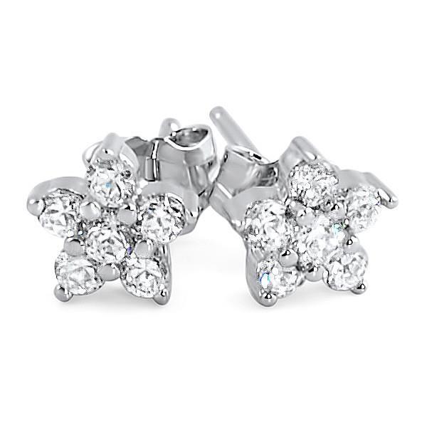 Sparkling Round Cut Fancy Princess Cut Style White Gold Diamond Stud Earrings