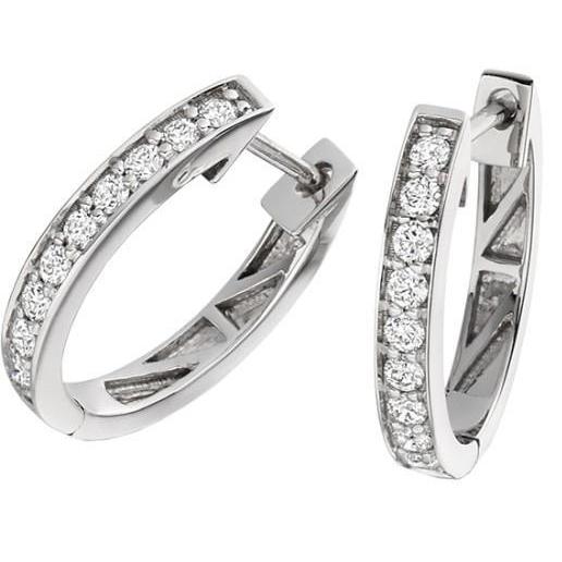 Fancy Prong Set Round Cut Diamonds Hoop Earrings White Gold