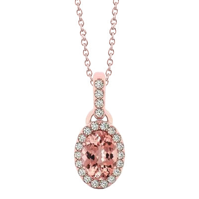 31.25 Ct Morganite And Natural Earth Mined Diamonds Pendant Necklace Rose Gold