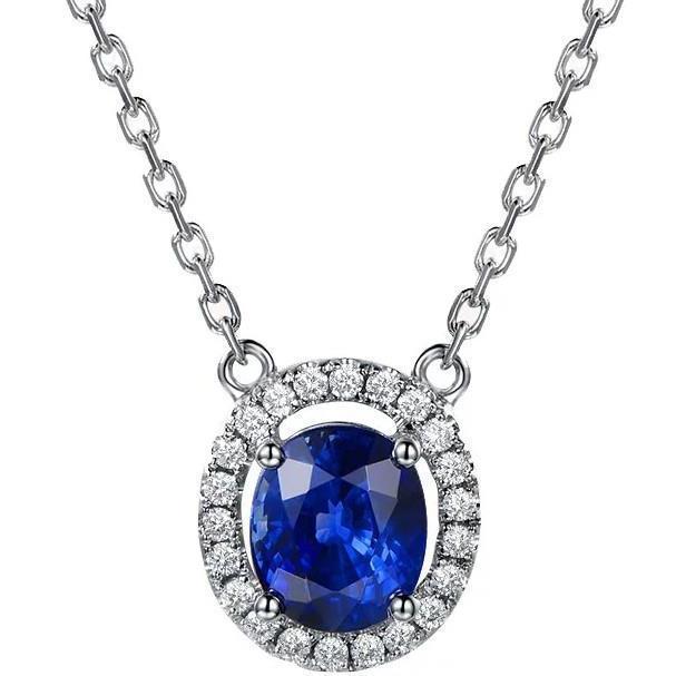 3.10 Carats Ceylon Blue Sapphire Diamonds Pendant Necklace White Gold 14K Gemstone Pendant