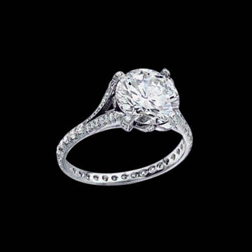 Lady’s Brilliant Engagement White Gold Diamond Solitaire Ring with Accents