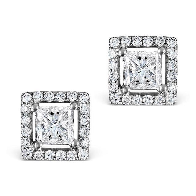 New Princess & Round Diamond Stud Halo Earring Halo Stud Earrings