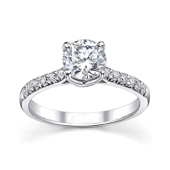 Prong Set Sparkling White Elegant Gold Diamond Solitaire Ring with Accents
