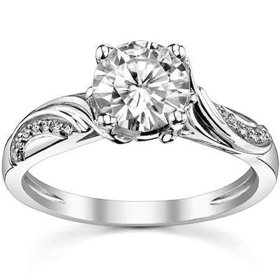 Lady’s White Gold Round Anniversary Solitaire Ring with Accents Diamond